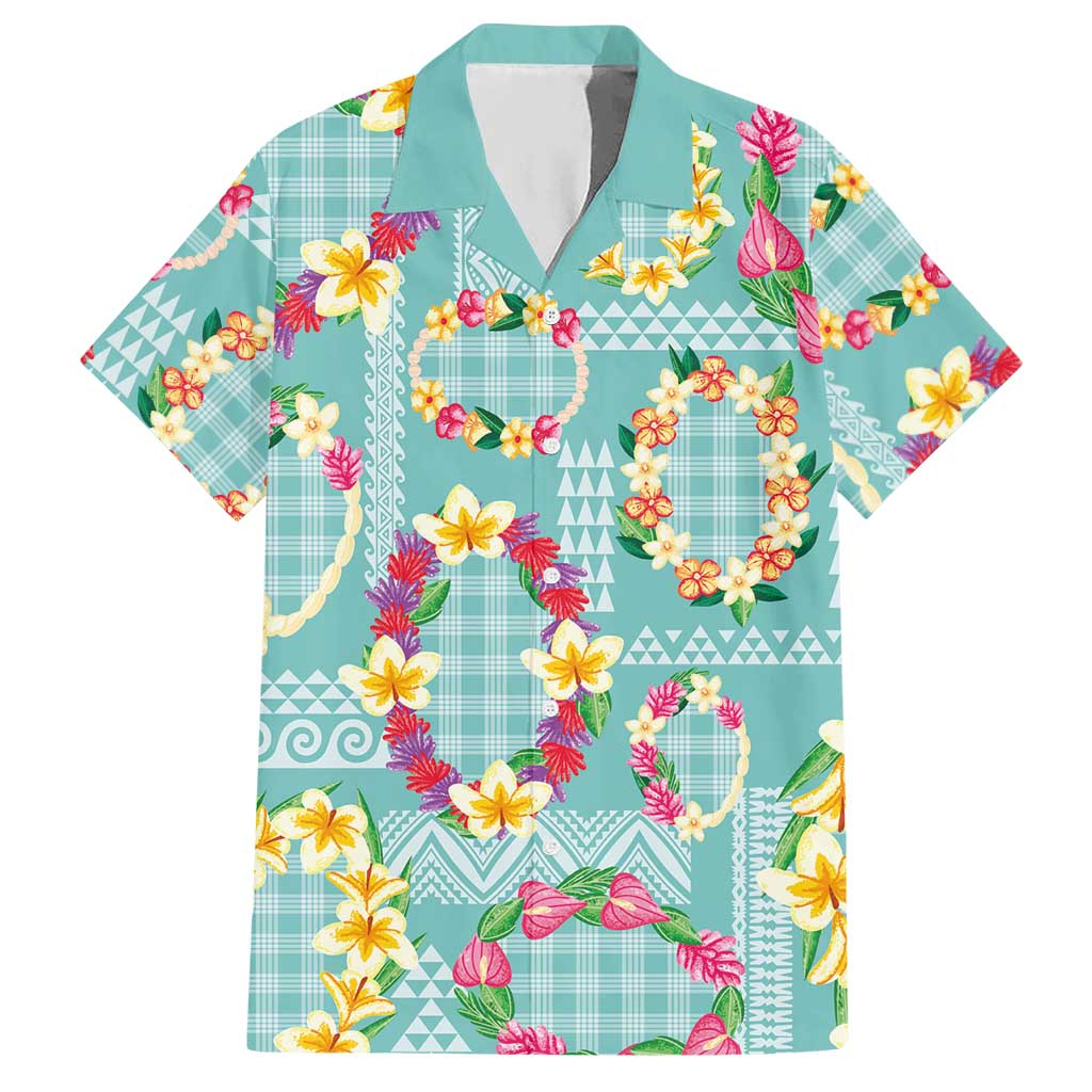 Hawaiian Leis Hawaiian Shirt Kakau Tattoos and Palaka Pastel Teal Color