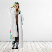 Hawaiian Leis Hooded Blanket Kakau Tattoos and Palaka Pastel Teal Color