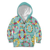 Hawaiian Leis Kid Hoodie Kakau Tattoos and Palaka Pastel Teal Color LT03 Zip Hoodie Teal - Polynesian Pride