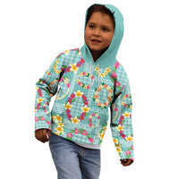 Hawaiian Leis Kid Hoodie Kakau Tattoos and Palaka Pastel Teal Color LT03 - Polynesian Pride
