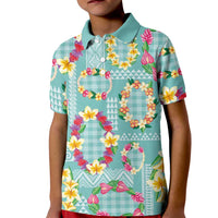 Hawaiian Leis Kid Polo Shirt Kakau Tattoos and Palaka Pastel Teal Color LT03 Kid Teal - Polynesian Pride