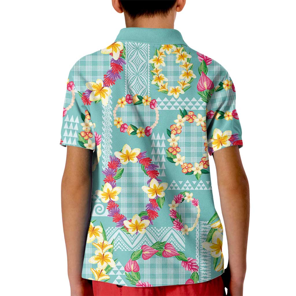 Hawaiian Leis Kid Polo Shirt Kakau Tattoos and Palaka Pastel Teal Color LT03 - Polynesian Pride