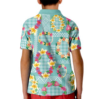Hawaiian Leis Kid Polo Shirt Kakau Tattoos and Palaka Pastel Teal Color LT03 - Polynesian Pride