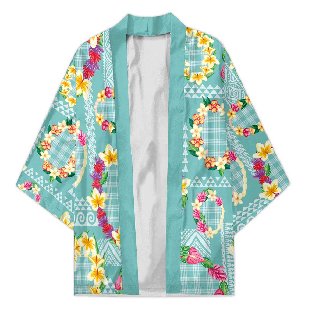 Hawaiian Leis Kimono Kakau Tattoos and Palaka Pastel Teal Color