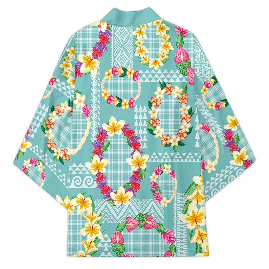 Hawaiian Leis Kimono Kakau Tattoos and Palaka Pastel Teal Color