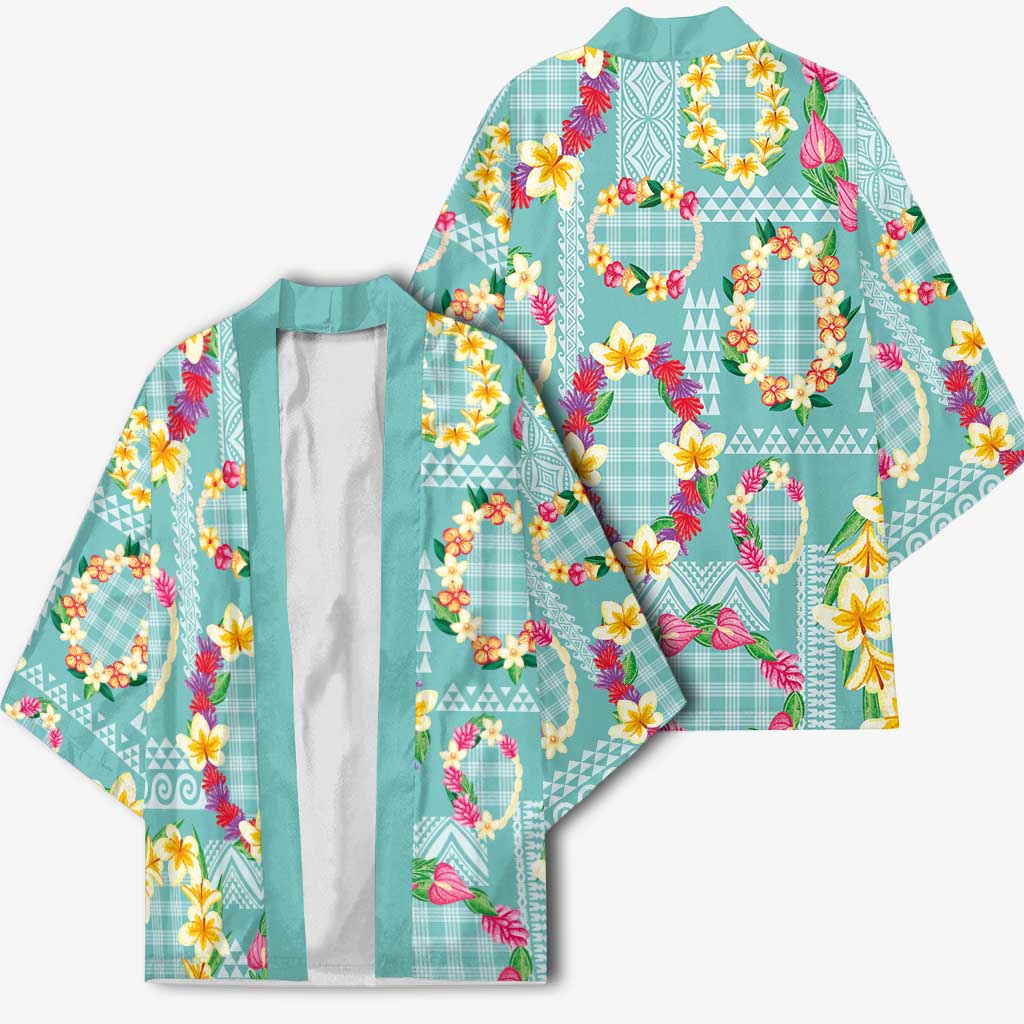 Hawaiian Leis Kimono Kakau Tattoos and Palaka Pastel Teal Color
