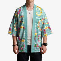 Hawaiian Leis Kimono Kakau Tattoos and Palaka Pastel Teal Color