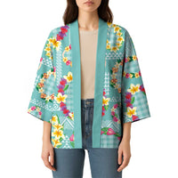 Hawaiian Leis Kimono Kakau Tattoos and Palaka Pastel Teal Color