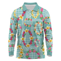 Hawaiian Leis Long Sleeve Polo Shirt Kakau Tattoos and Palaka Pastel Teal Color LT03 Teal - Polynesian Pride