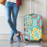 Hawaiian Leis Luggage Cover Kakau Tattoos and Palaka Pastel Teal Color LT03 - Polynesian Pride