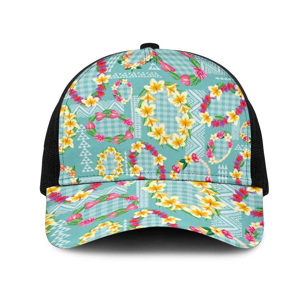 Hawaiian Leis Mesh Trucker Cap Kakau Tattoos and Palaka Pastel Teal Color LT03 One Size Black Teal - Polynesian Pride