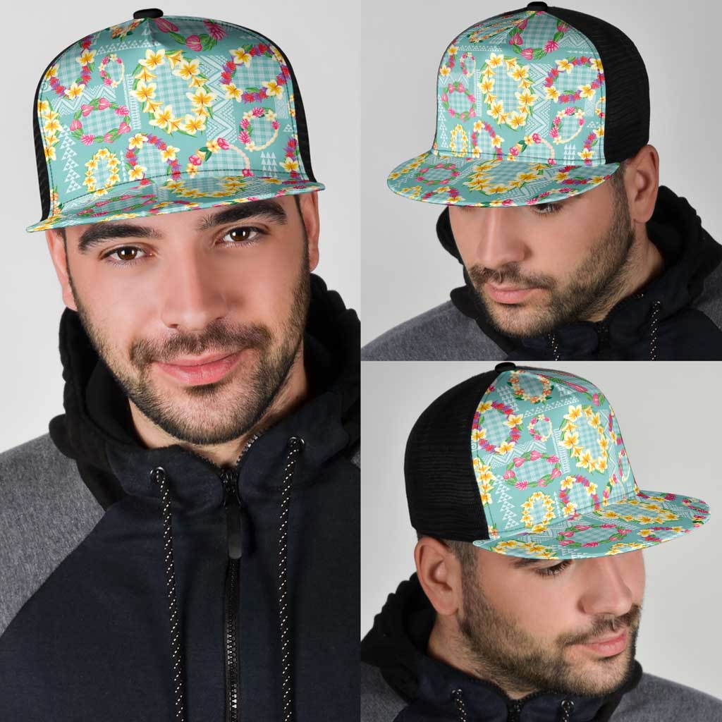 Hawaiian Leis Mesh Trucker Cap Kakau Tattoos and Palaka Pastel Teal Color LT03 - Polynesian Pride