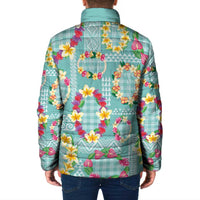 Hawaiian Leis Padded Jacket Kakau Tattoos and Palaka Pastel Teal Color