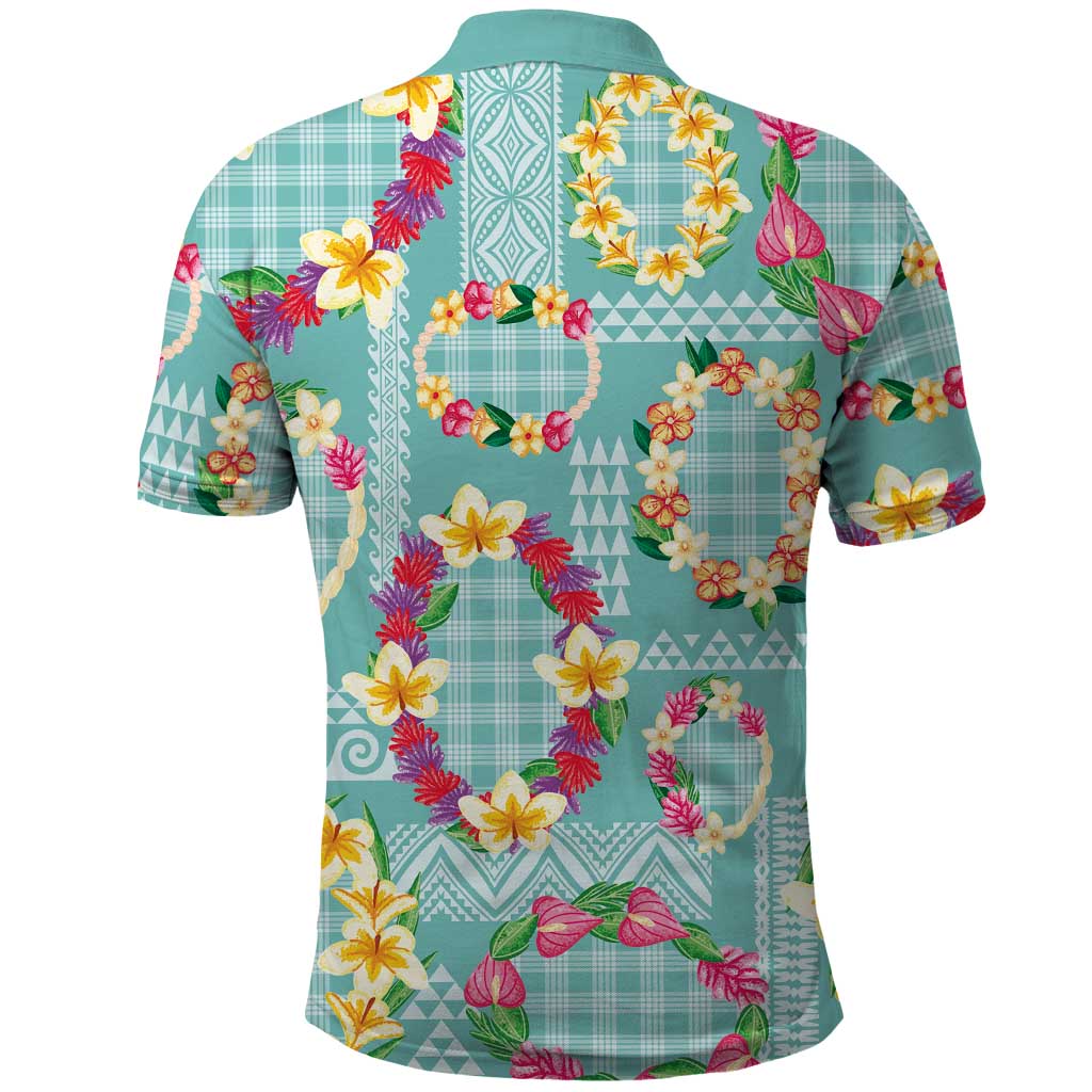 Hawaiian Leis Polo Shirt Kakau Tattoos and Palaka Pastel Teal Color LT03 - Polynesian Pride