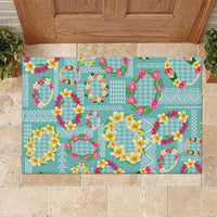 Hawaiian Leis Rubber Doormat Kakau Tattoos and Palaka Pastel Teal Color LT03 Teal - Polynesian Pride