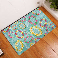 Hawaiian Leis Rubber Doormat Kakau Tattoos and Palaka Pastel Teal Color LT03 - Polynesian Pride
