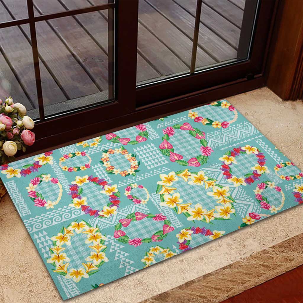 Hawaiian Leis Rubber Doormat Kakau Tattoos and Palaka Pastel Teal Color LT03 - Polynesian Pride
