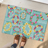 Hawaiian Leis Rubber Doormat Kakau Tattoos and Palaka Pastel Teal Color LT03 - Polynesian Pride