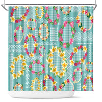 Hawaiian Leis Shower Curtain Kakau Tattoos and Palaka Pastel Teal Color