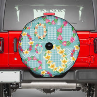 Hawaiian Leis Spare Tire Cover Kakau Tattoos and Palaka Pastel Teal Color LT03 - Polynesian Pride