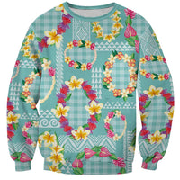 Hawaiian Leis Sweatshirt Kakau Tattoos and Palaka Pastel Teal Color LT03 Unisex Teal - Polynesian Pride