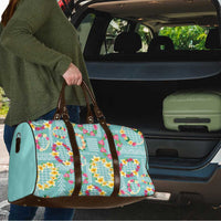 Hawaiian Leis Travel Bag Kakau Tattoos and Palaka Pastel Teal Color