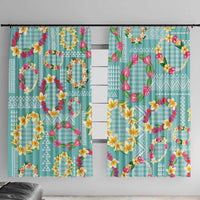 Hawaiian Leis Window Curtain Kakau Tattoos and Palaka Pastel Teal Color LT03 With Hooks Teal - Polynesian Pride