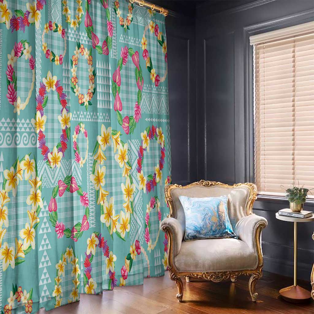 Hawaiian Leis Window Curtain Kakau Tattoos and Palaka Pastel Teal Color LT03 - Polynesian Pride