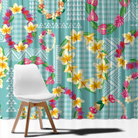 Hawaiian Leis Window Curtain Kakau Tattoos and Palaka Pastel Teal Color LT03 - Polynesian Pride