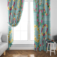 Hawaiian Leis Window Curtain Kakau Tattoos and Palaka Pastel Teal Color LT03 - Polynesian Pride