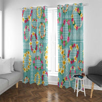Hawaiian Leis Window Curtain Kakau Tattoos and Palaka Pastel Teal Color LT03 With Grommets Teal - Polynesian Pride