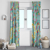 Hawaiian Leis Window Curtain Kakau Tattoos and Palaka Pastel Teal Color LT03 - Polynesian Pride