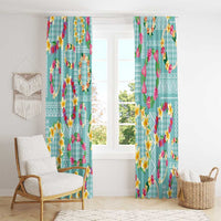 Hawaiian Leis Window Curtain Kakau Tattoos and Palaka Pastel Teal Color LT03 - Polynesian Pride
