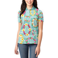 Hawaiian Leis Women Polo Shirt Kakau Tattoos and Palaka Pastel Teal Color LT03 - Polynesian Pride