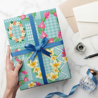 Hawaiian Leis Wrapping Paper Kakau Tattoos and Palaka Pastel Teal Color LT03 - Polynesian Pride