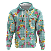 Hawaiian Leis Zip Hoodie Kakau Tattoos and Palaka Pastel Teal Color LT03 Zip Hoodie Teal - Polynesian Pride
