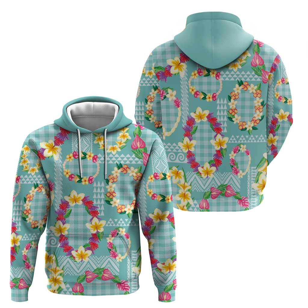 Hawaiian Leis Zip Hoodie Kakau Tattoos and Palaka Pastel Teal Color LT03 - Polynesian Pride
