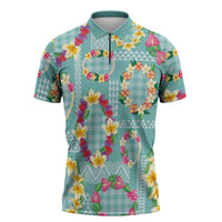 Hawaiian Leis Zipper Polo Shirt Kakau Tattoos and Palaka Pastel Teal Color LT03 Teal - Polynesian Pride