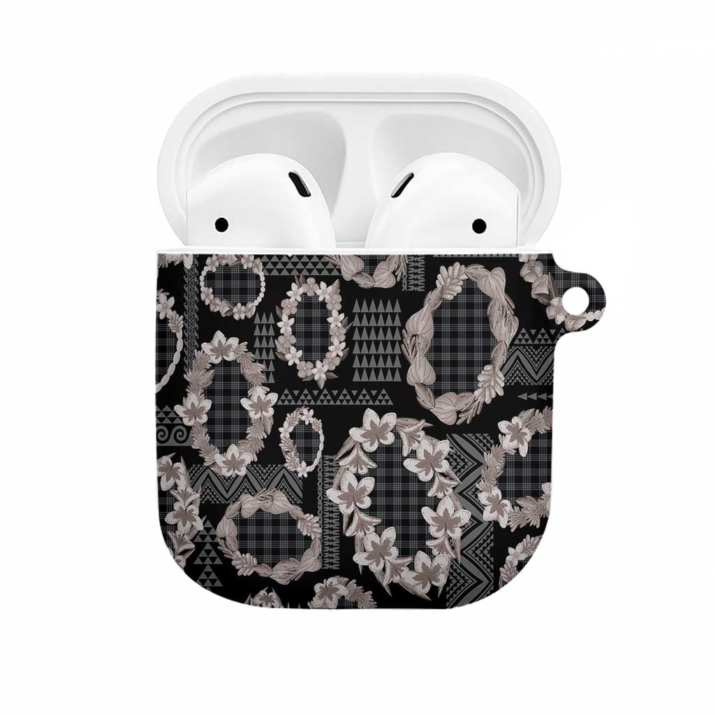 Hawaiian Leis AirPods Case Kakau Tattoos and Palaka Pastel Grayscale LT03 Black - Polynesian Pride