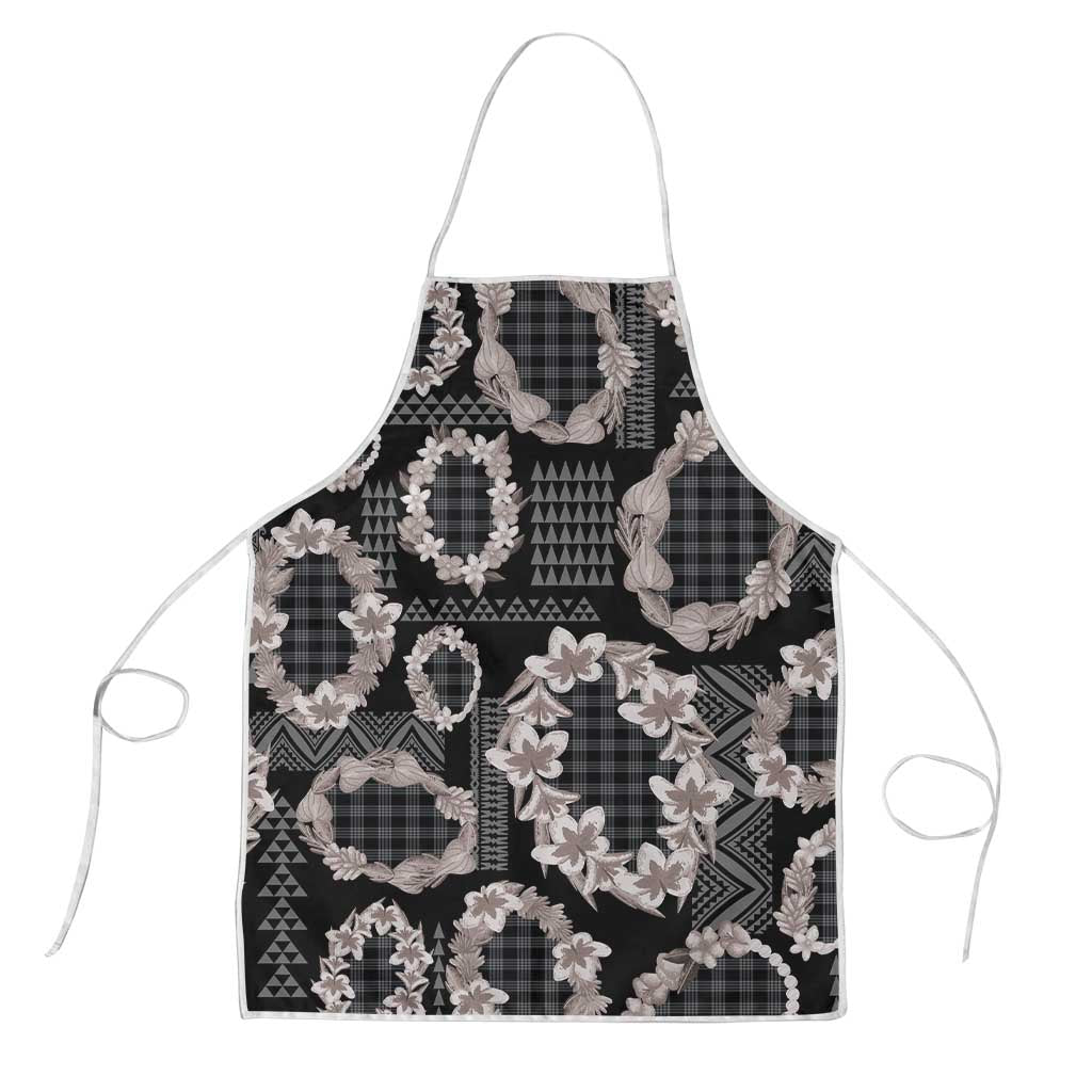Hawaiian Leis Apron Kakau Tattoos and Palaka Pastel Grayscale LT03 Black - Polynesian Pride