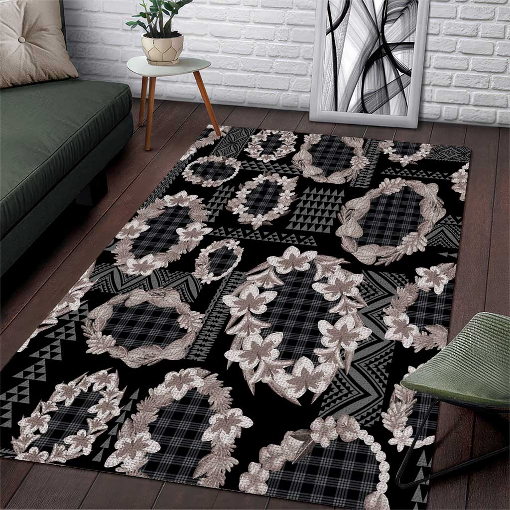 Hawaiian Leis Area Rug Kakau Tattoos and Palaka Pastel Grayscale LT03 Black - Polynesian Pride