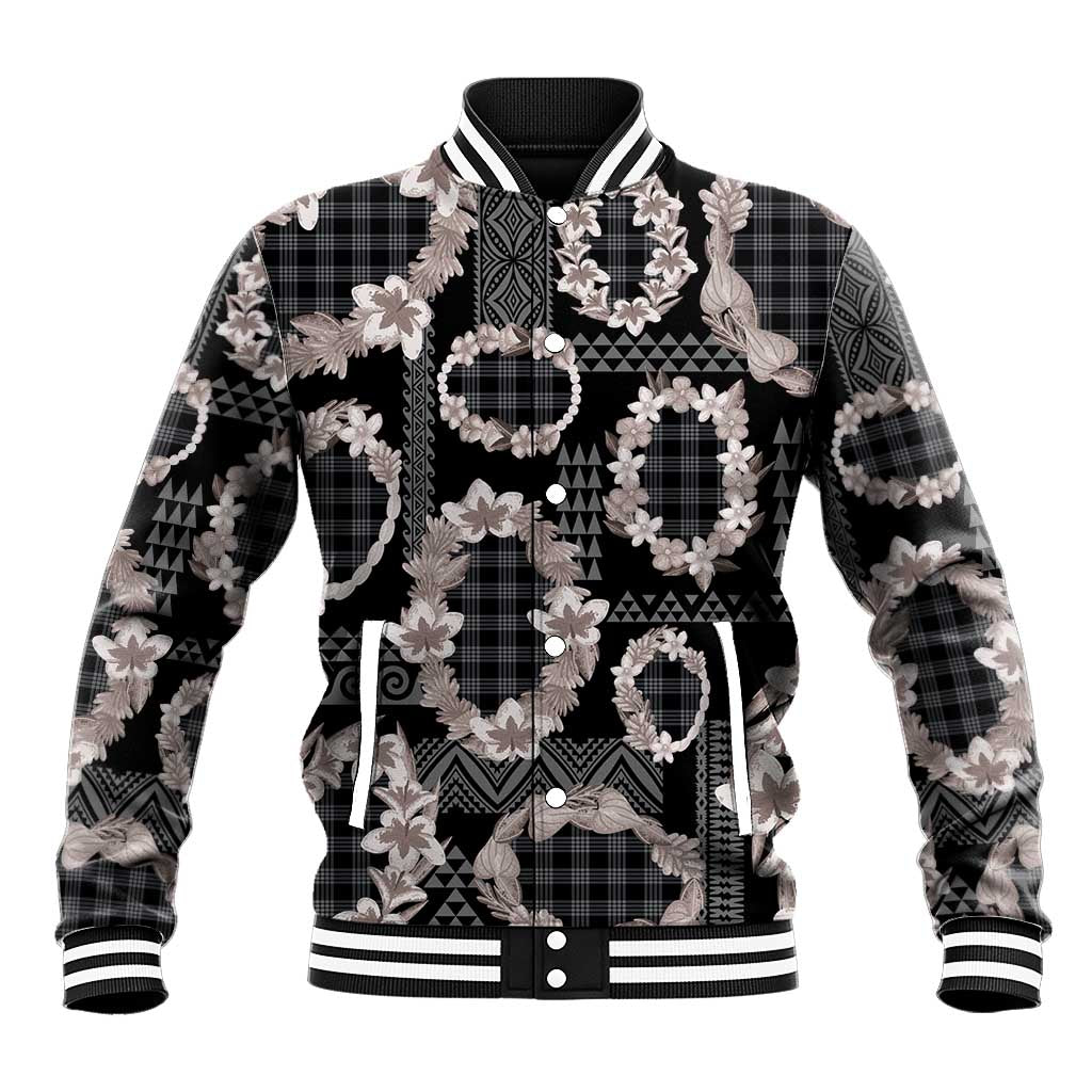 Hawaiian Leis Baseball Jacket Kakau Tattoos and Palaka Pastel Grayscale