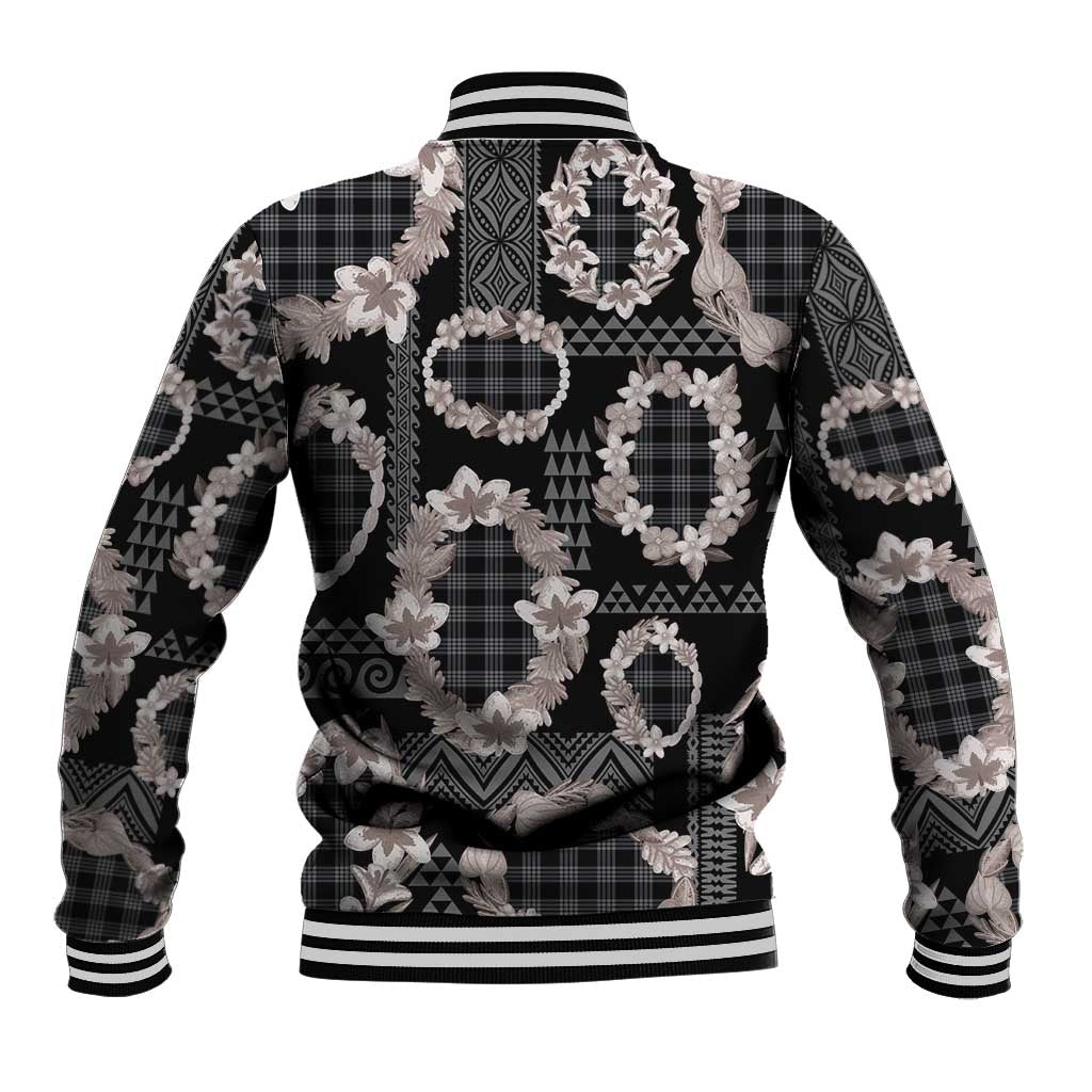 Hawaiian Leis Baseball Jacket Kakau Tattoos and Palaka Pastel Grayscale