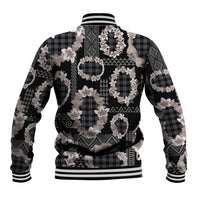 Hawaiian Leis Baseball Jacket Kakau Tattoos and Palaka Pastel Grayscale