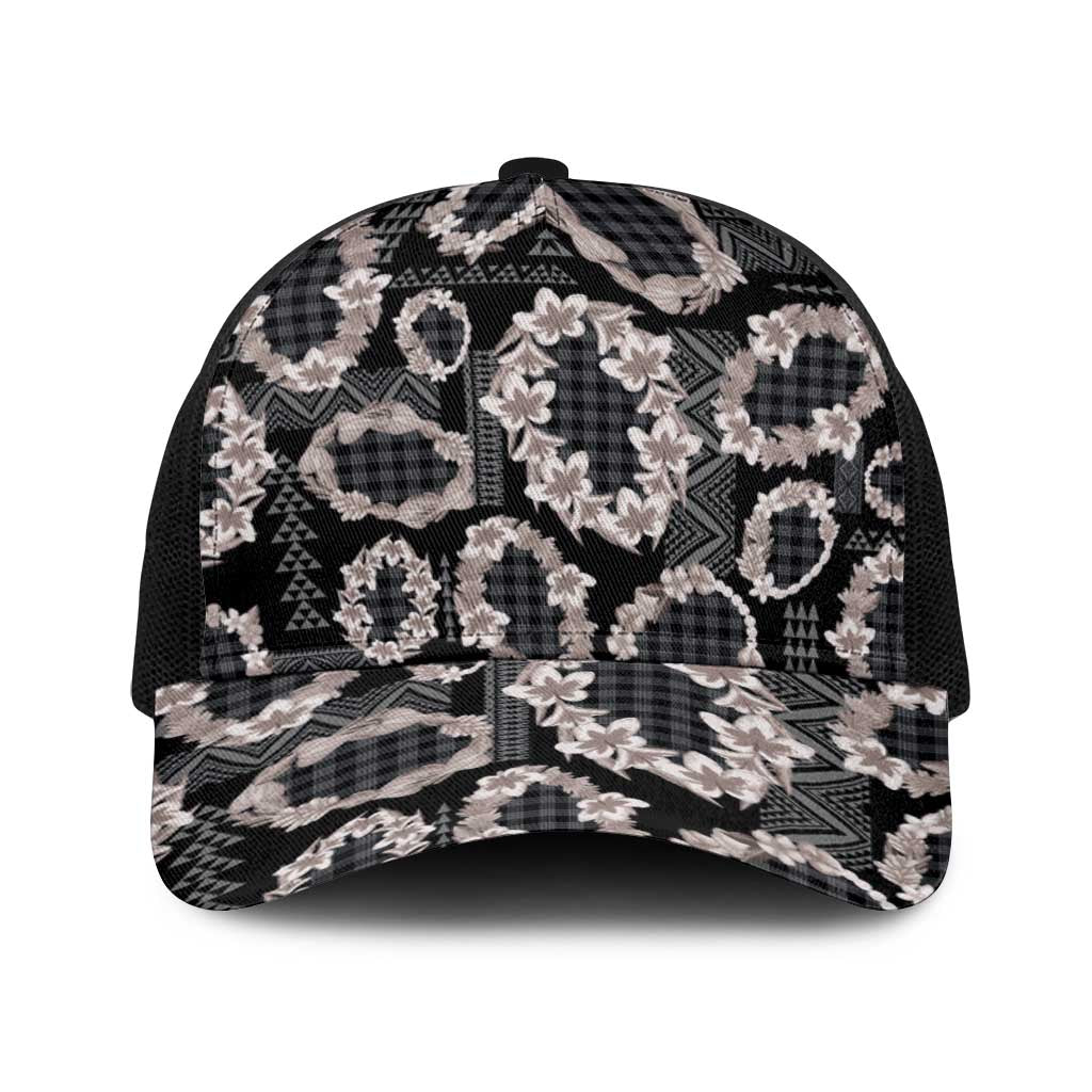 Hawaiian Leis Baseball Net Cap Kakau Tattoos and Palaka Pastel Grayscale