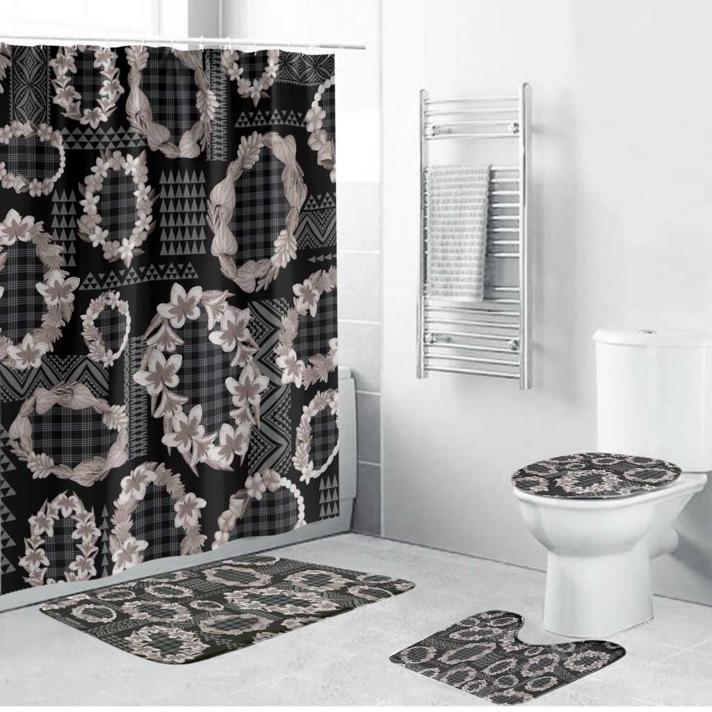 Hawaiian Leis Bathroom Set Kakau Tattoos and Palaka Pastel Grayscale