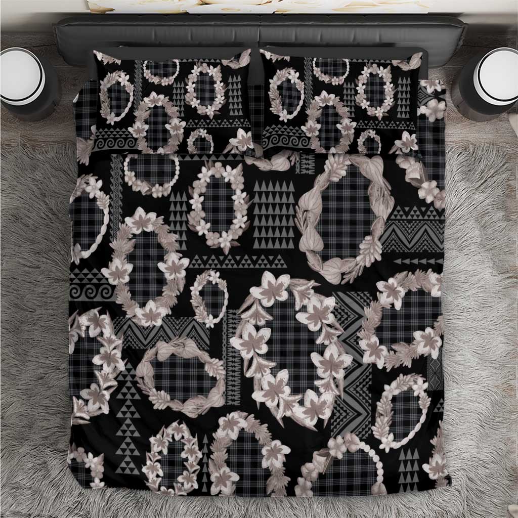 Hawaiian Leis Bedding Set Kakau Tattoos and Palaka Pastel Grayscale LT03 Black - Polynesian Pride