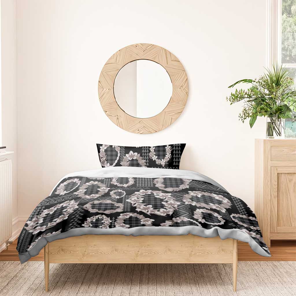 Hawaiian Leis Bedding Set Kakau Tattoos and Palaka Pastel Grayscale LT03 - Polynesian Pride