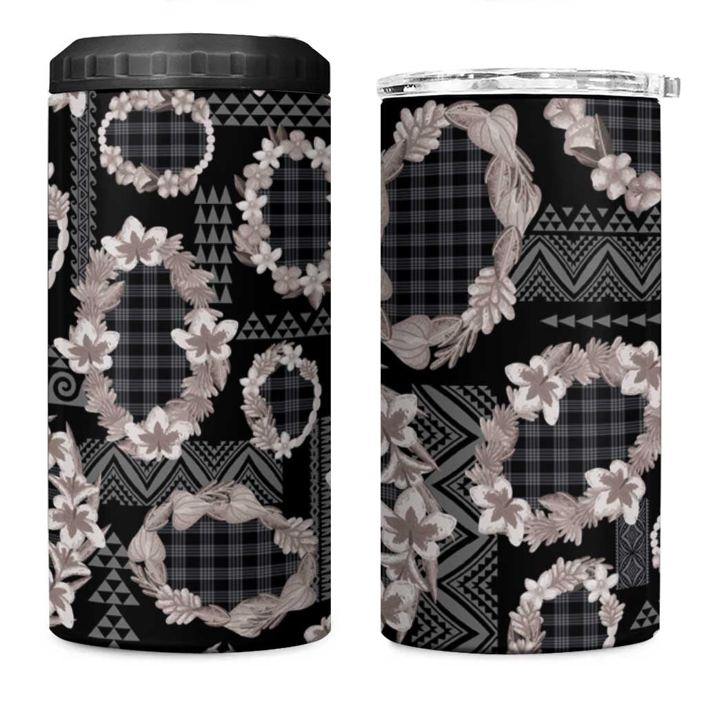 Hawaiian Leis 4 in 1 Can Cooler Tumbler Kakau Tattoos and Palaka Pastel Grayscale LT03 One Size: 16 oz Black - Polynesian Pride