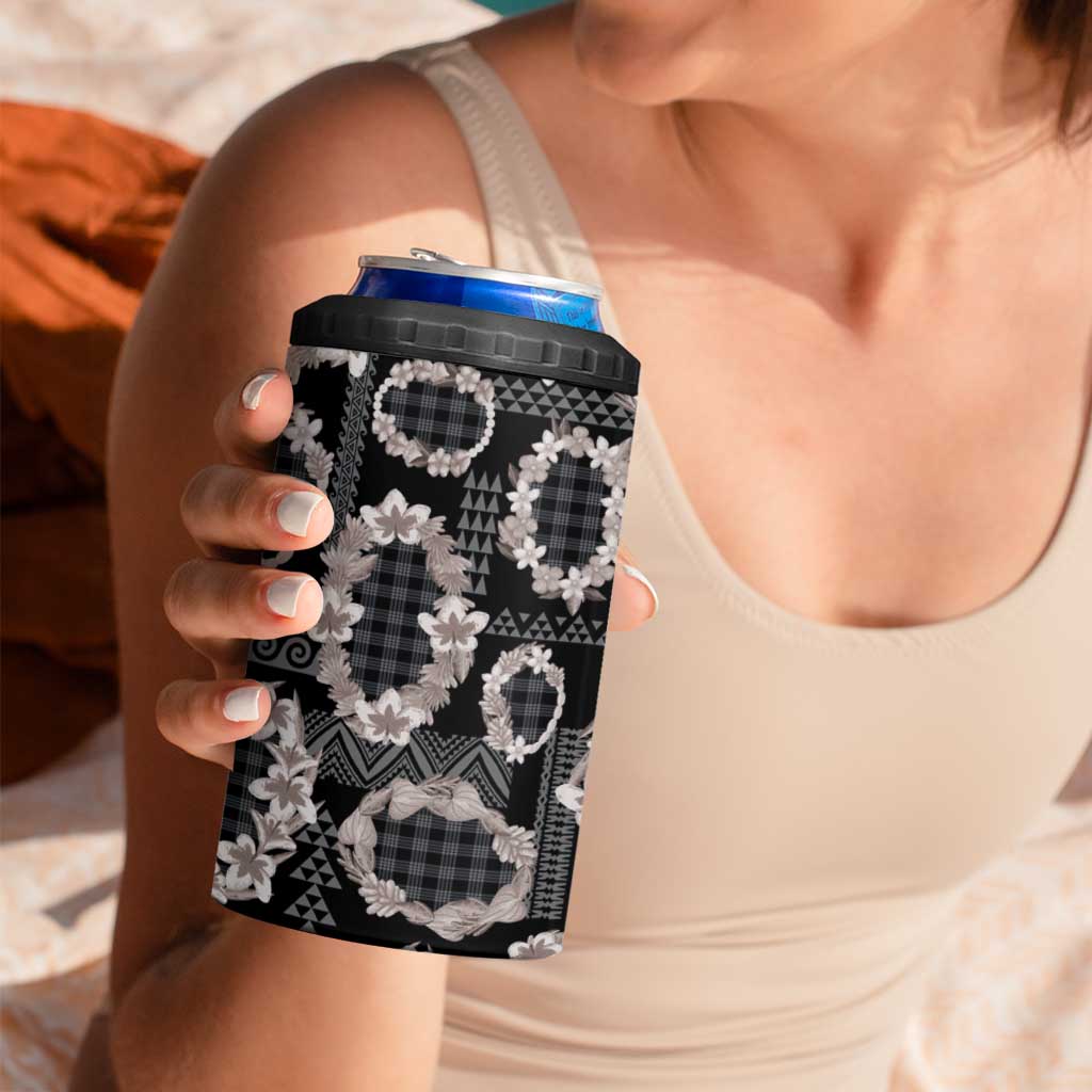 Hawaiian Leis 4 in 1 Can Cooler Tumbler Kakau Tattoos and Palaka Pastel Grayscale LT03 - Polynesian Pride